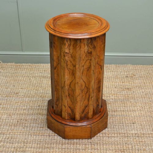 Figured Walnut Cylindrical Antique Pot Cupboard with Scalloped Edge.