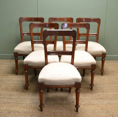 Set of Six Antique Victorian Arts & Crafts Walnut Dining Chairs

