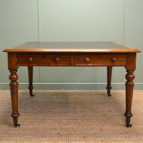 Large Victorian Oak Antique Writing Table by Roodhouse & Sons, Leeds