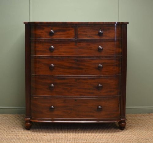 Large Antique Bow Fronted Mahogany Victorian Chest of Drawers
