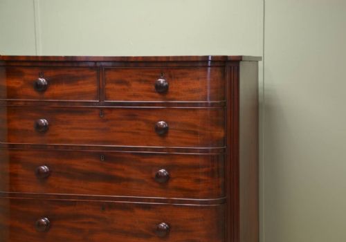 fig 2. Large Antique Bow Fronted Mahogany Victorian Chest of Drawers