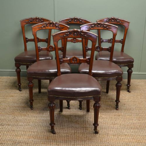 Superb Quality Set of Six Victorian Antique Walnut Dining Chairs