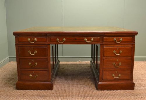 fig 1. Large Antique Edwardian Mahogany True Partners Desk.