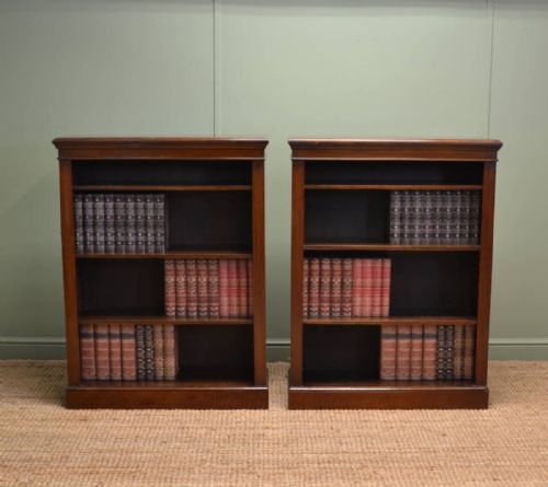 Unusual Pair of Antique Walnut Edwardian Open Bookcases