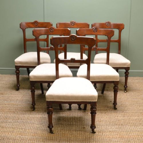 Set of Six Victorian Walnut Antique Dining Chairs