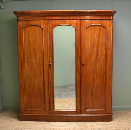 Victorian Antique Mahogany Triple Wardrobe