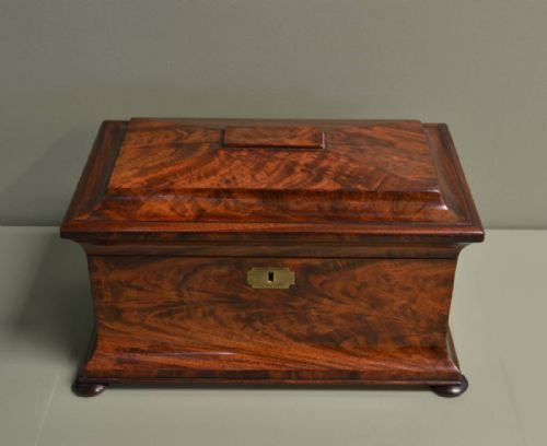 fig 1. Superb Quality Large Flamed Mahogany Antique Tea Caddy