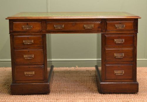 Victorian Walnut Antique Twin Pedestal Desk