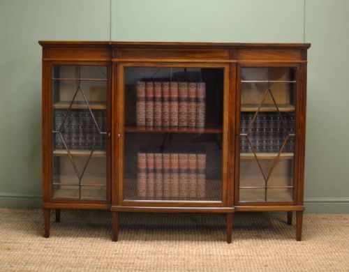 Edwardian Walnut Break Fronted Glazed Antique Bookcase / Display Cabinet
