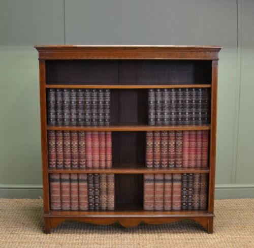 Inlaid Antique Edwardian Walnut Open Bookcase