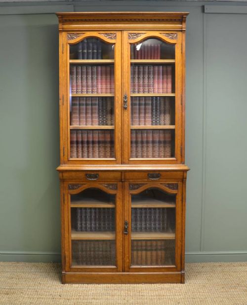 Grand Arts & Crafts Oak Glazed Antique Bookcase