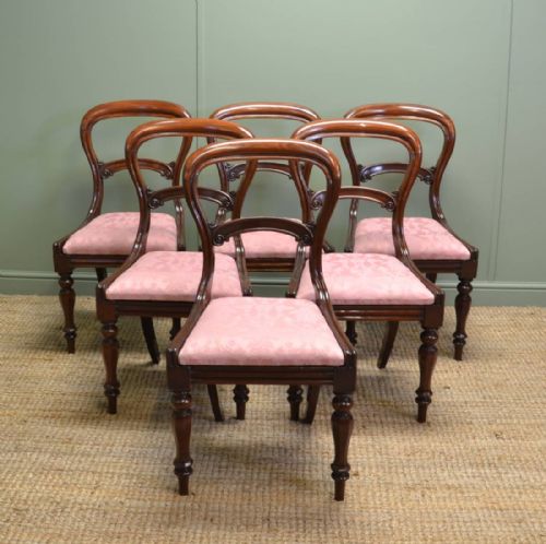 Super Quality, Set of Six, Antique Victorian Mahogany Balloon Back Chairs