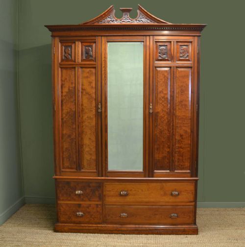 Beautifully Figured Pitch Pine Antique Double Wardrobe