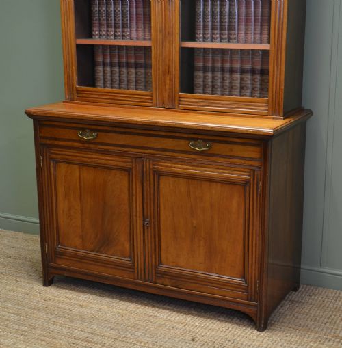 fig 1. Large Victorian Walnut Arts & Crafts Glazed Antique Bookcase.