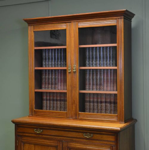 fig 2. Large Victorian Walnut Arts & Crafts Glazed Antique Bookcase.