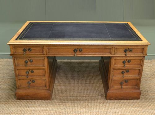 fig 1. Quality Victorian Solid Oak Antiques Partners Desk