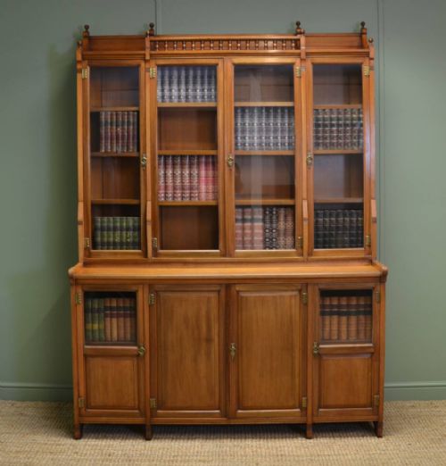 Striking Victorian Walnut Arts & Crafts Antique Bookcase
