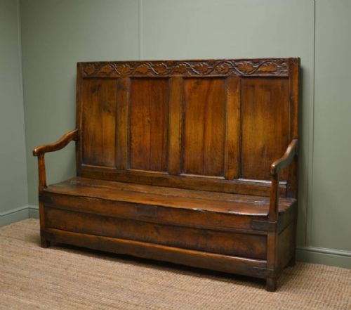 Early 18th Century High Back Antique Oak Settle