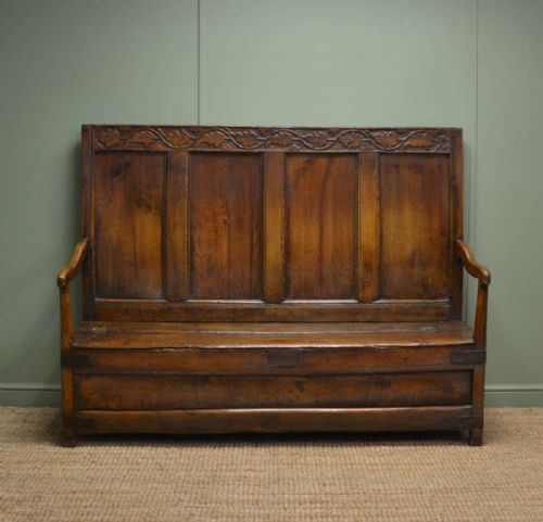 fig 1. Early 18th Century High Back Antique Oak Settle