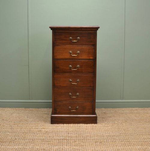 Slim Edwardian Walnut Antique Chest of Drawers