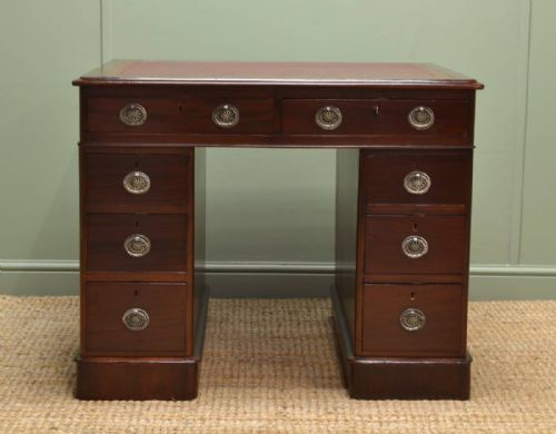 Unusually Proportioned Antique Victorian Pedestal Desk in Walnut
