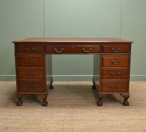 Large Antique Mahogany Desk with Ball & Claw Feet