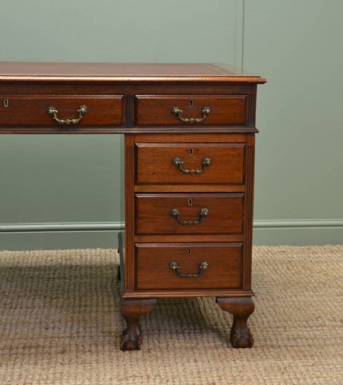 fig 1. Large Antique Mahogany Desk with Ball & Claw Feet