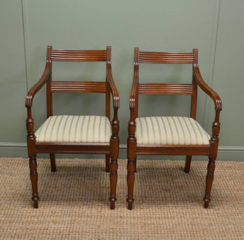 Quality Pair of Regency Walnut Antique Carver Armchairs