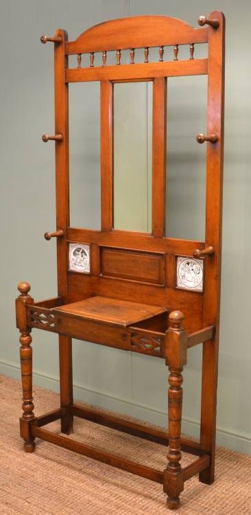 Quality Antique Victorian Oak Hall Stand with Minton Tile Inserts.