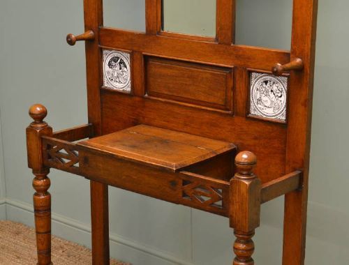 fig 1. Quality Antique Victorian Oak Hall Stand with Minton Tile Inserts.