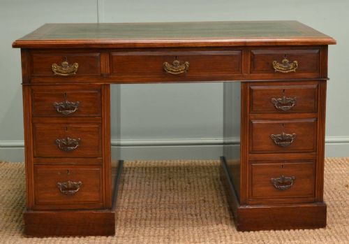 Small Victorian Walnut Antique Pedestal Desk.
