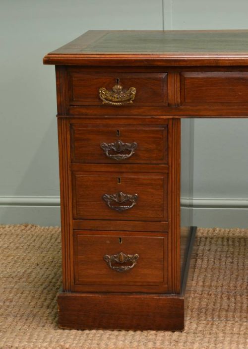 fig 1. Small Victorian Walnut Antique Pedestal Desk.