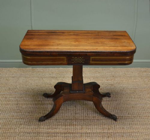 Finest Quality Regency Brass Inlaid Rosewood Antique Card / Console Table