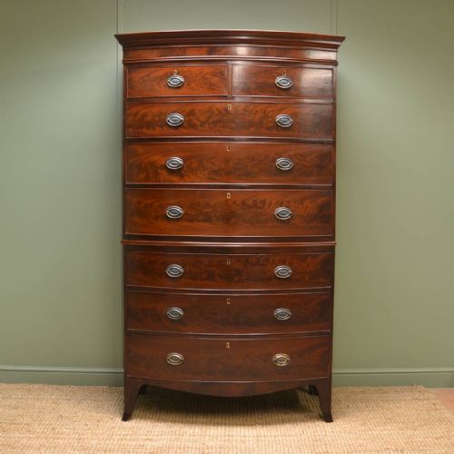 Super Quality, Regency, Bow Fronted, Mahogany, Antique Chest on Chest