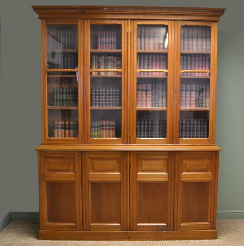 Huge Satin Walnut Antique Library Bookcase / Dresser.