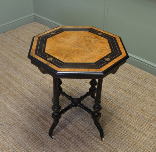 Quality Victorian Arts & Crafts Burr Walnut & Ebonised Occasional Table.