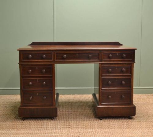 Victorian Mahogany Twin Pedestal Antique Desk