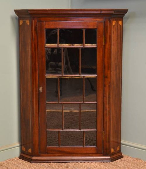 Antique Victorian Beautifully Inlaid Mahogany Corner Cupboard.