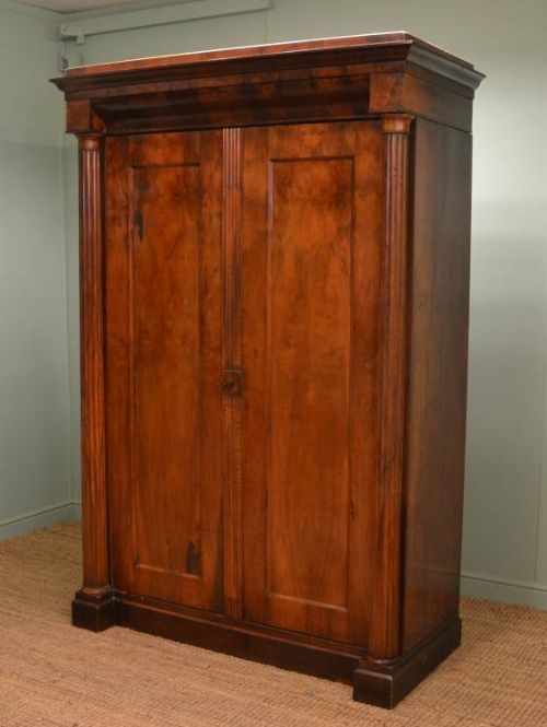 Beautifully Figured Victorian Walnut Antique Double Wardrobe.