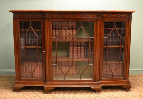 Quality Edwardian Walnut Break Fronted Antique Bookcase.