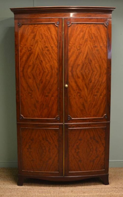 Edwardian Bow Fronted Antique Mahogany Double Wardrobe.