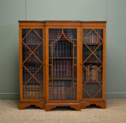 Unusual Satinwood Break Fronted Antique Bookcase