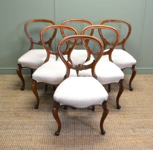 Fine Quality, Set of Six, Balloon Back Antique Chairs in Walnut