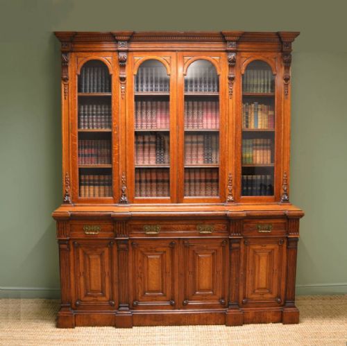 Grand Victorian Solid Oak Antique Library Bookcase