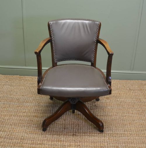 Art Deco Antique Solid Oak Swivel Desk Chair
