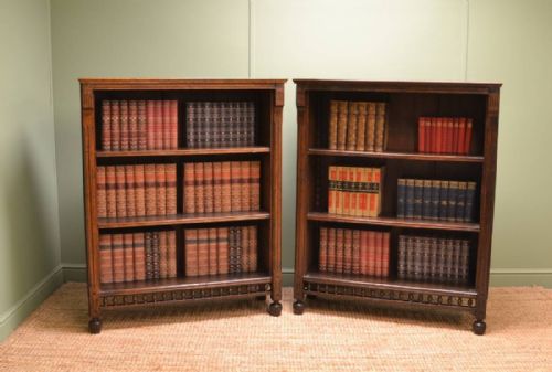 Unusual Pair of Victorian Oak Arts & Crafts Antique Open Bookcases