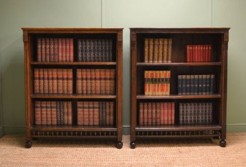 fig 2. Unusual Pair of Victorian Oak Arts & Crafts Antique Open Bookcases