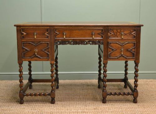 Edwardian Barley Twist Oak Antique Desk