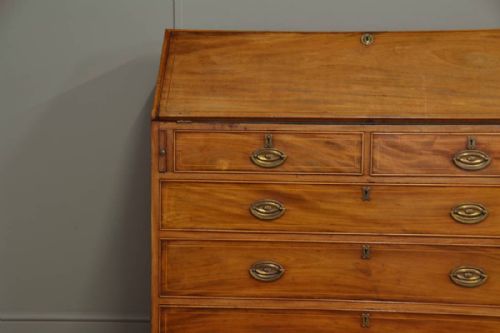 fig 2. Georgian, Mellow Mahogany, Antique Bureau with Birds Eye Maple Interior.