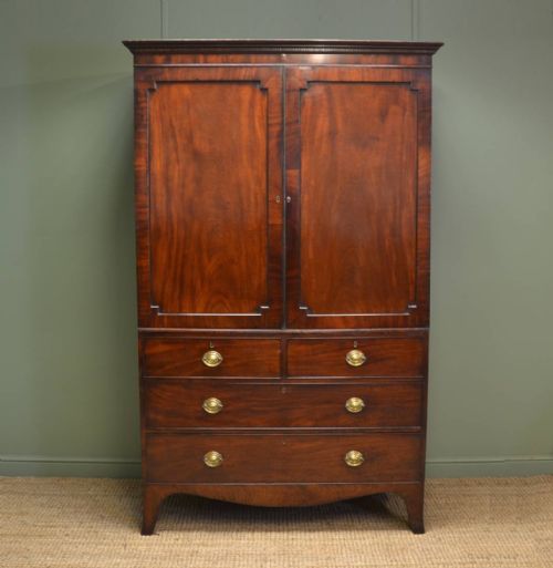 Beautifully Figured George III Antique Mahogany Linen Press